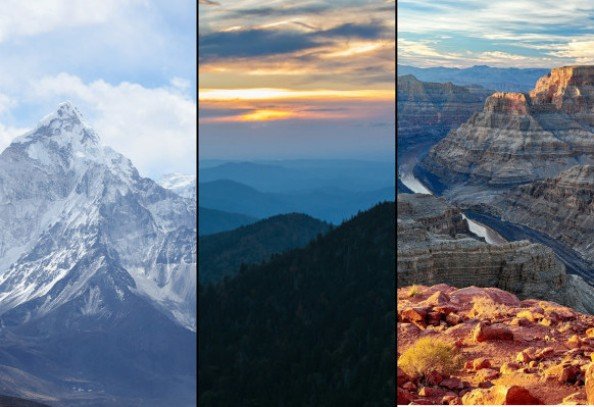 Three mountain landscape photos side by side