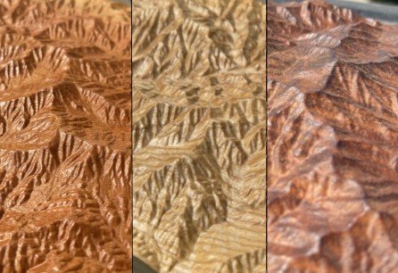 Three wood carving textures side by side